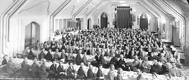 Photograph of the annual banquet of the Minnesota Farm Bureau Federation, Insurance Division held at the Lowery Hotel in St. Paul on January 16, 1950.  