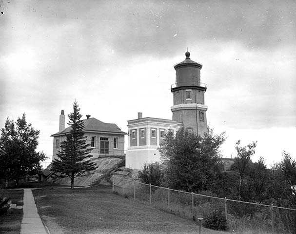 Black and white photograph of Split Rock Lighthouse by Eugene Debs Becker taken in August of 1959.