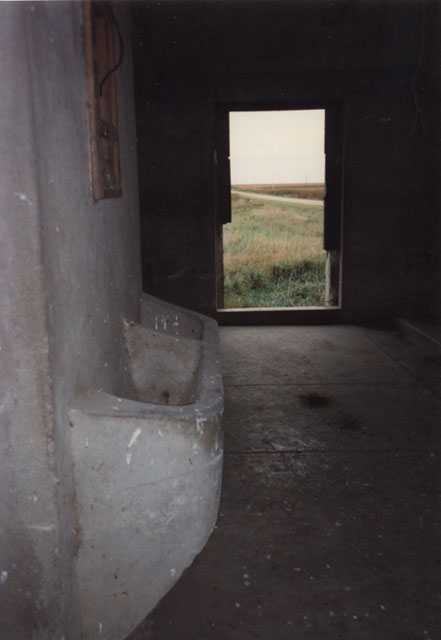 Color image of a trough inside Schott Barn, c.1985.