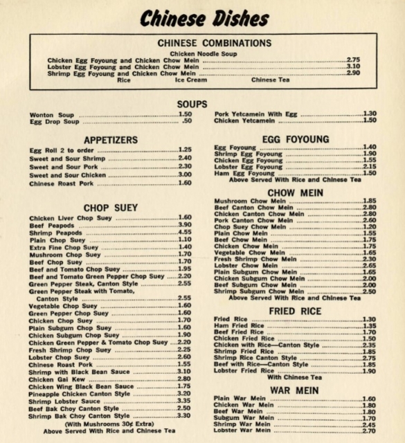 Section of the menu at Joe Huie’s Café