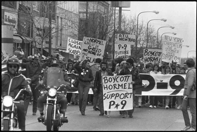Striking Hormel workers on April 10, 1986