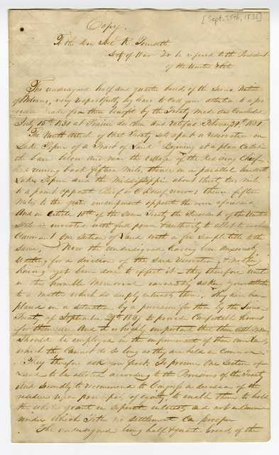 Petition sent by members of the Sioux Nation to Joel Roberts Poinsett