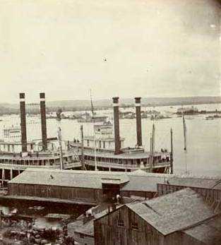 Steamboats Itasca and War Eagle at the St. Paul levee, 1859.