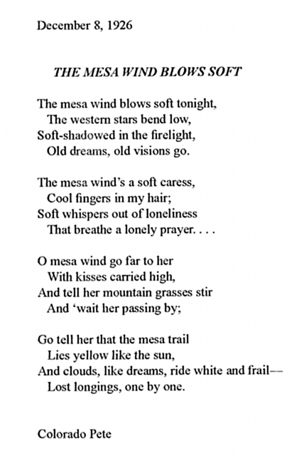 “The Mesa Wind Blows Soft,” 1926