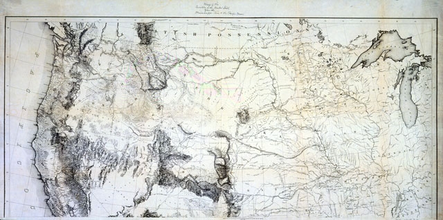 Color scan of a map of the Territory of the United States from the Mississippi River to the Pacific Ocean, G. K. Warren, 1858.