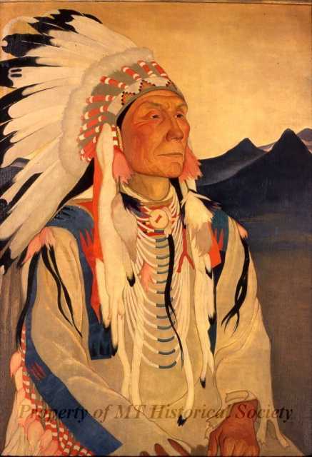 Color image of Yellow Kidney, Keeper of the Beaver Bundle, oil-on-canvas painting by Elsa Jemne, 1926.