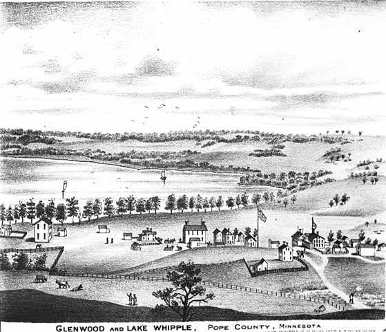 lithograph showing a bird's eye view of Glenwood and Lake Whipple