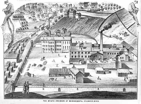 lithograph of the prison facilities and grounds at Stillwater