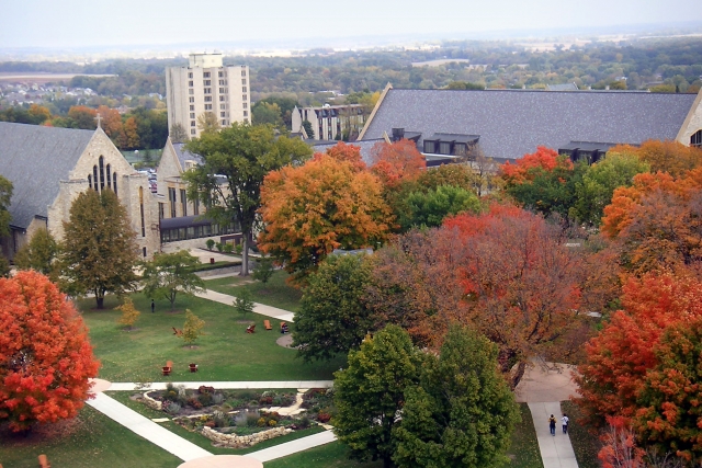 aerial photograph of St. Olaf College campus