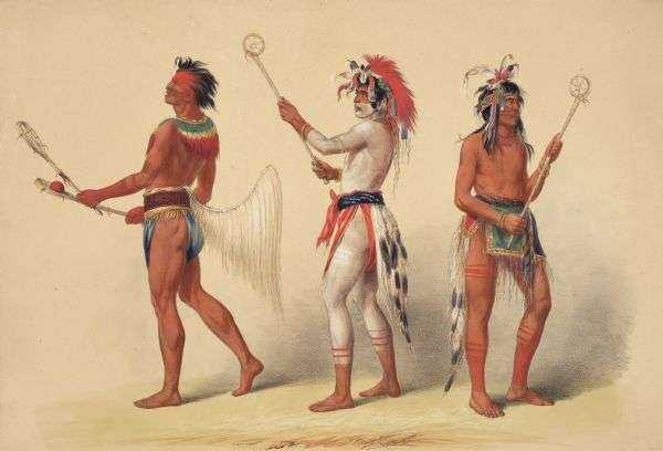 Native Americans with lacrosse sticks