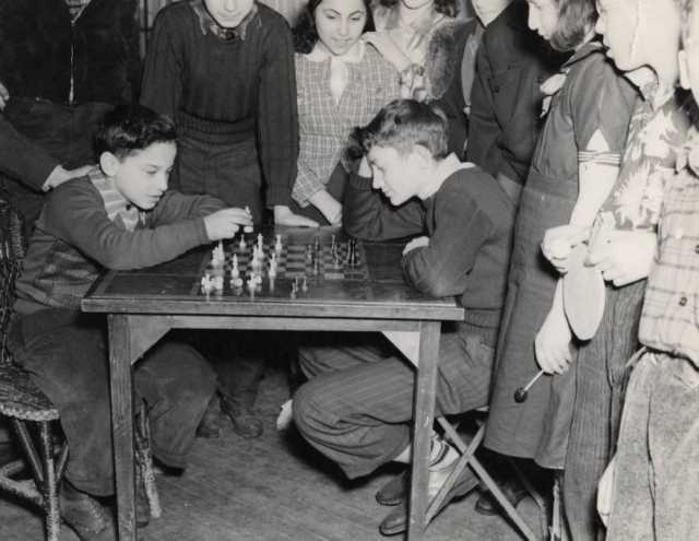 Black and white photograph of a chess game at the Jewish Educational Center, Saint Paul c.1930.