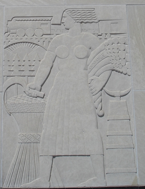 One of the panels of Lee Lawrie's "Voice of the People" relief sculpture flanking the south entrance doors of the St. Paul City Hall and Ramsey County Courthouse. Photographed by Paul Nelson on April 13, 2008.