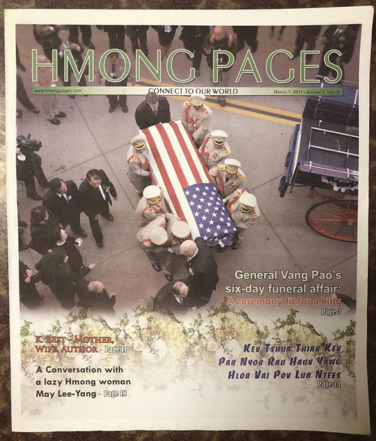 Hmong Pages cover featuring an article on the funeral of General Vang Pao 