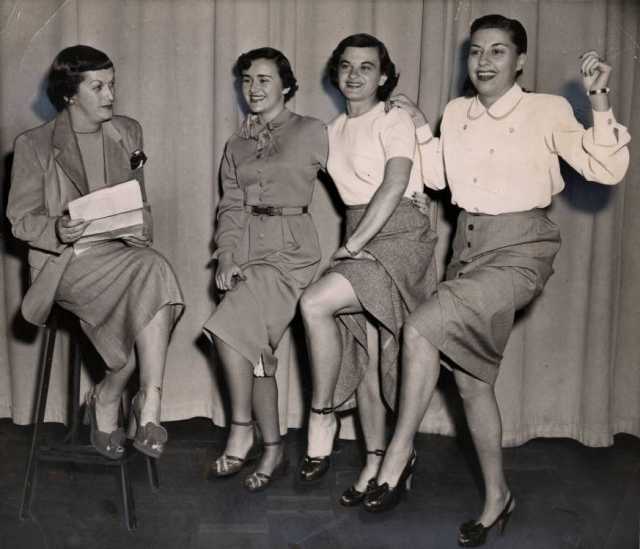 Black and white photograph of participants in a Dancing Follies event held at St. Paul's Jewish Community Center on October 24, 1949.