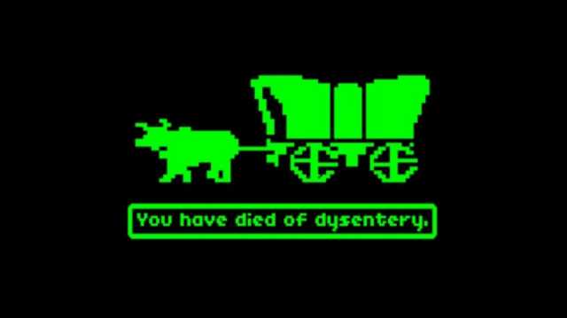 Screenshot from the original Oregon Trail computer game, ca. 1980s. Image by Gameloft, MECC. 