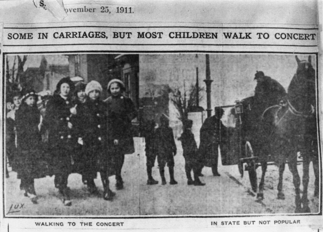 Young people outside concert hall, 1911.