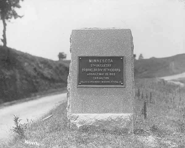 Photograph of stone monument at Vicksburg National Military Park honoring the Fifth Minnesota