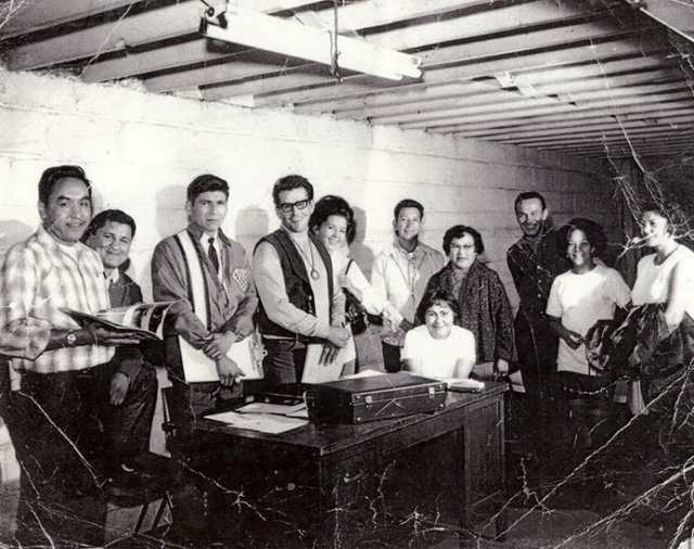 Black and white photograph of the first board members of the American Indian Movement (AIM), 1968.