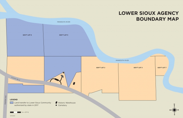 Map of land transfered by the Minnesota Historical Society to the Lower Sioux Indian Community in 2022