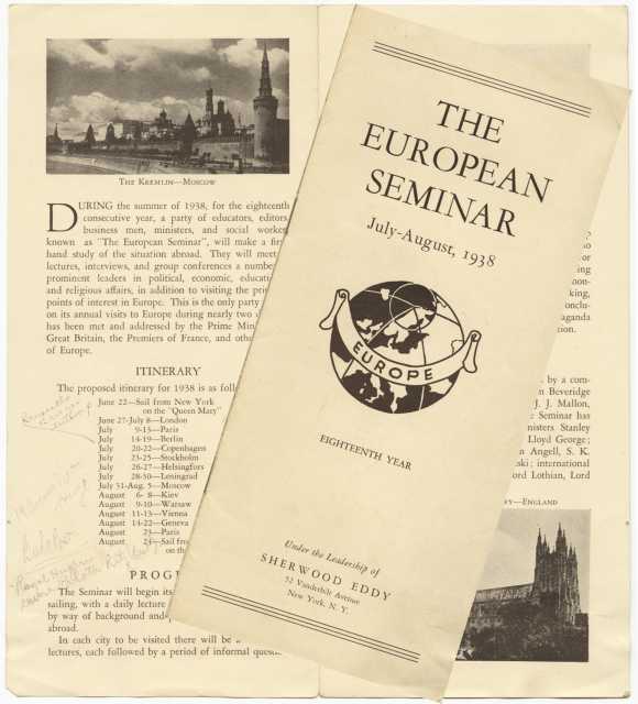 Color scan of "The European Seminar, July-August, 1938" pamphlet.