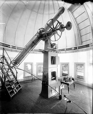 View of telescope, Goodsell Observatory, Carleton College, Northfield