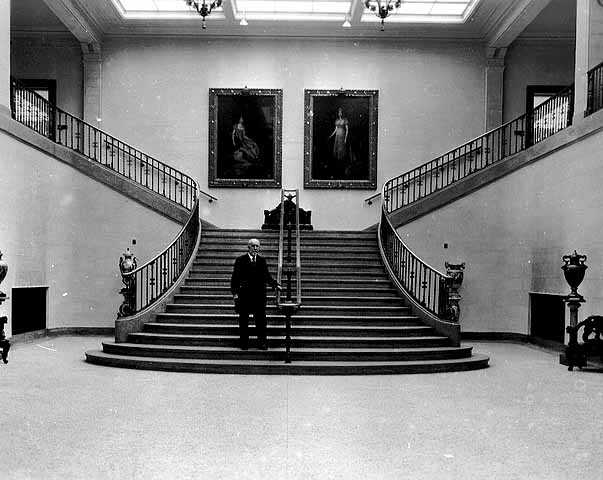 Walker Art Gallery; T.B. Walker standing on Grand Stairway, Minneapolis