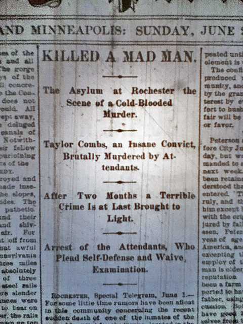 Headline of a June 2, 1889 St. Paul Pioneer Press story describing Taylor Combs's killing.