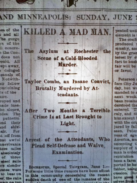 Headline of a June 2, 1889 St. Paul Pioneer Press story describing Taylor Combs's killing.