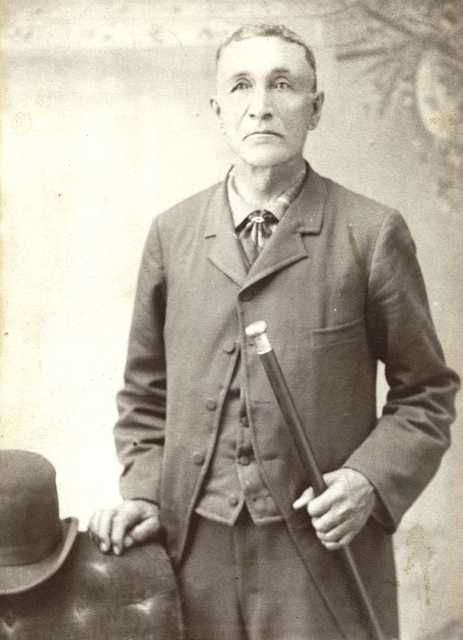 Black and white photograph of Gabriel Renville in South Dakota, ca. 1890. Photograph by Steinhauer.
