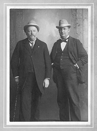 James Madison Bowler (with cane) and Leonard A. Rosing, c.1900.