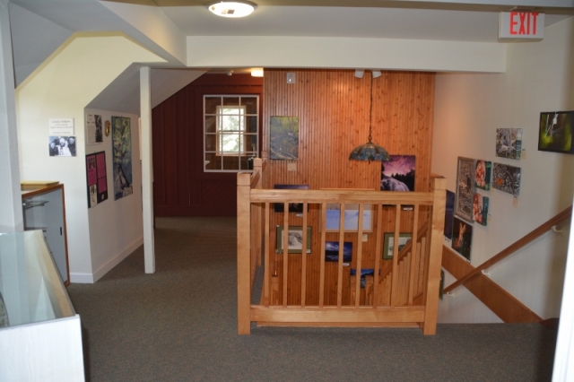 Color image of Stickney Inn and Store, second floor stair, facing east, at right, July 2014. Photographed by Amy Lucas.