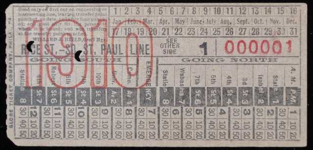 Color image of a streetcar transfer ticket, 1910.