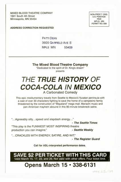 Handbill for “The True Story of Coca Cola in Mexico”