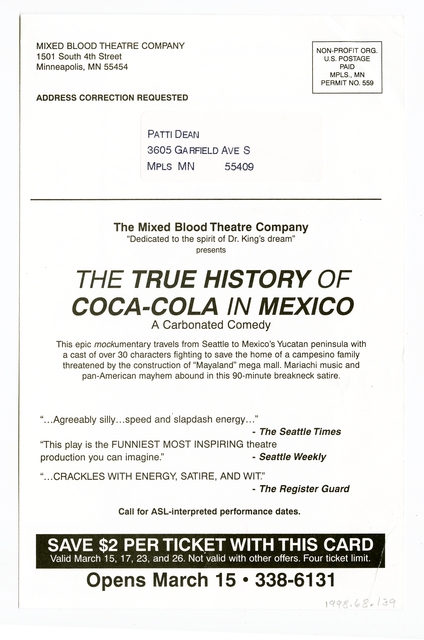 Handbill for “The True Story of Coca Cola in Mexico”