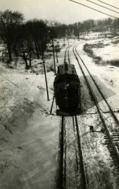 Black and white photograph of the Luce Line in Wirth Park, Golden Valley, Minnesota, ca. 1935–1939.