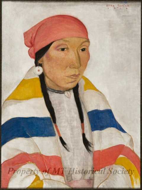 Color image of Portrait of An Indian Male, oil-on-canvas painting by Elsa Jemne, 1926.