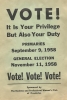 Crookston BPW brochure encouraging women to vote in primary elections on September 9, 1958, and in the general election on November 11, 1958.