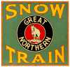 Color image of a Great Northern Railway "Snow Train" sign, ca. 1942