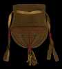 Color image of a fringed and beaded Dakota bag with drawstring closure created in the 1930s for sale to tourists.