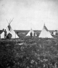 Black and white photograph of a temporary camp at Pipestone Quarry, ca. 1890s. Photograph by F.O. Pease.