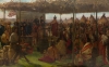 Color image of a painting of the Treaty of Traverse des Sioux, c.1905. Oil painting by Francis Davis Millet.