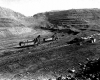 Black and white photograph of Mesabi Mountain open pit mine in Franklin, 1936. Photographed by Thor L. Nielsen.