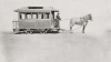 Black and white photograph of the first horsecar in the Twin Cities (St. Paul Street Railway Company), July 15, 1872.