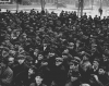 Black and white photograph of a crowd of striking workers assembled during the Street Railway Company strike in St. Paul, 1917.