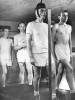 Black and white photograph of volunteers on treadmills, 1945.