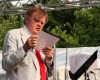 Garrison Keillor reviews a Prairie Home Companion script before a live show at Macalester College, 2015.