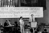 Black and white photograph of a Hmong conference at Concordia College. Photographed by Alan Ominsky in 1981.