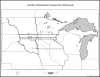 Map of three northern boundaries proposed for the state of Minnesota at varying degrees of latitude.