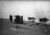 Black and white photograph of automobiles in Moose Lake after fire, 1918. 