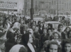 Black and white photograph of young people leaving concert, 1943.